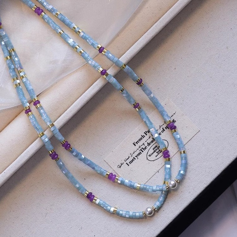 Pearl Choker Necklace Vintage - 미나르 특이한 블루 천연석 쉘 퍼플