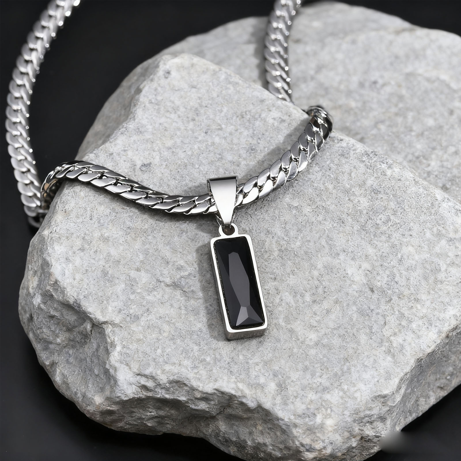 Cuban Link Chain 12Mm - 세련된 남성 기하학 스톤 펜던트 목걸이,
