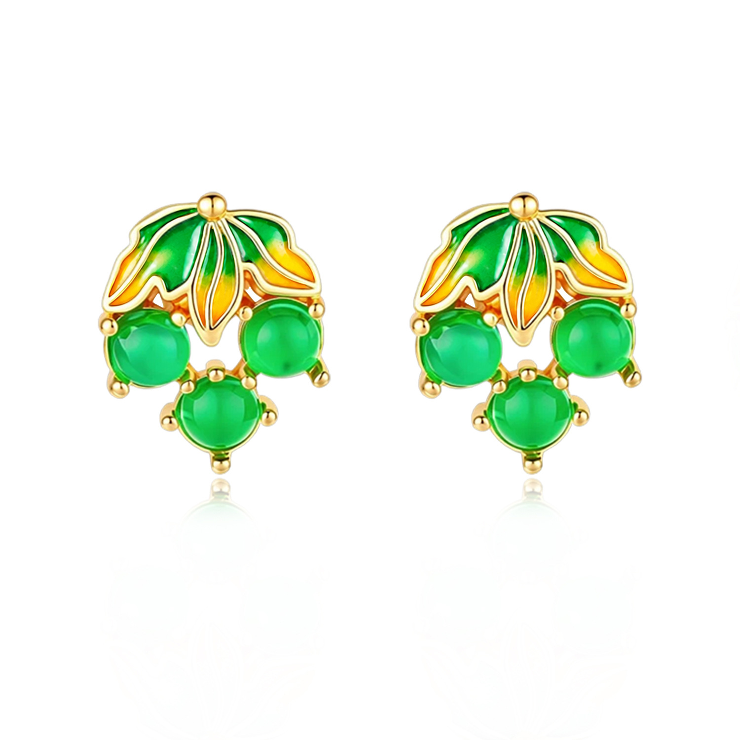 미얀마산 제이드 원석으로 만든 포도 모양 귀걸이, 빈티 - Earrings 리뷰 및 가격