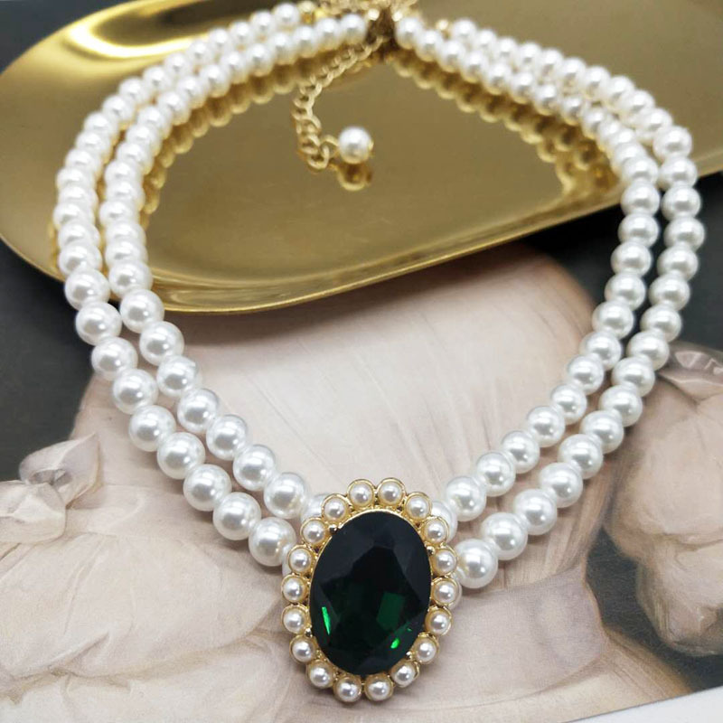 여성을위한 클래식 그린 라인 석 진주 목걸이 귀걸이 레 - Pearl Choker Necklace Vintage 리뷰 및 가격