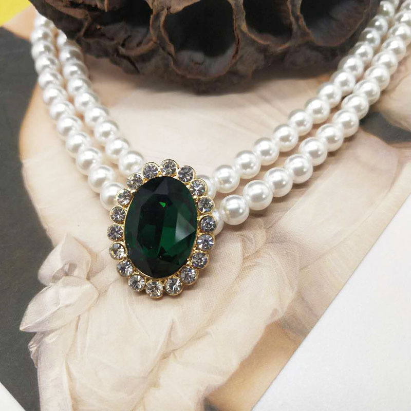 여성을위한 클래식 그린 라인 석 진주 목걸이 귀걸이 레 - Pearl Choker Necklace Vintage 리뷰 및 가격