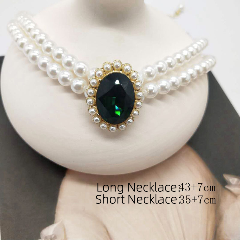 여성을위한 클래식 그린 라인 석 진주 목걸이 귀걸이 레 - Pearl Choker Necklace Vintage 리뷰 및 가격